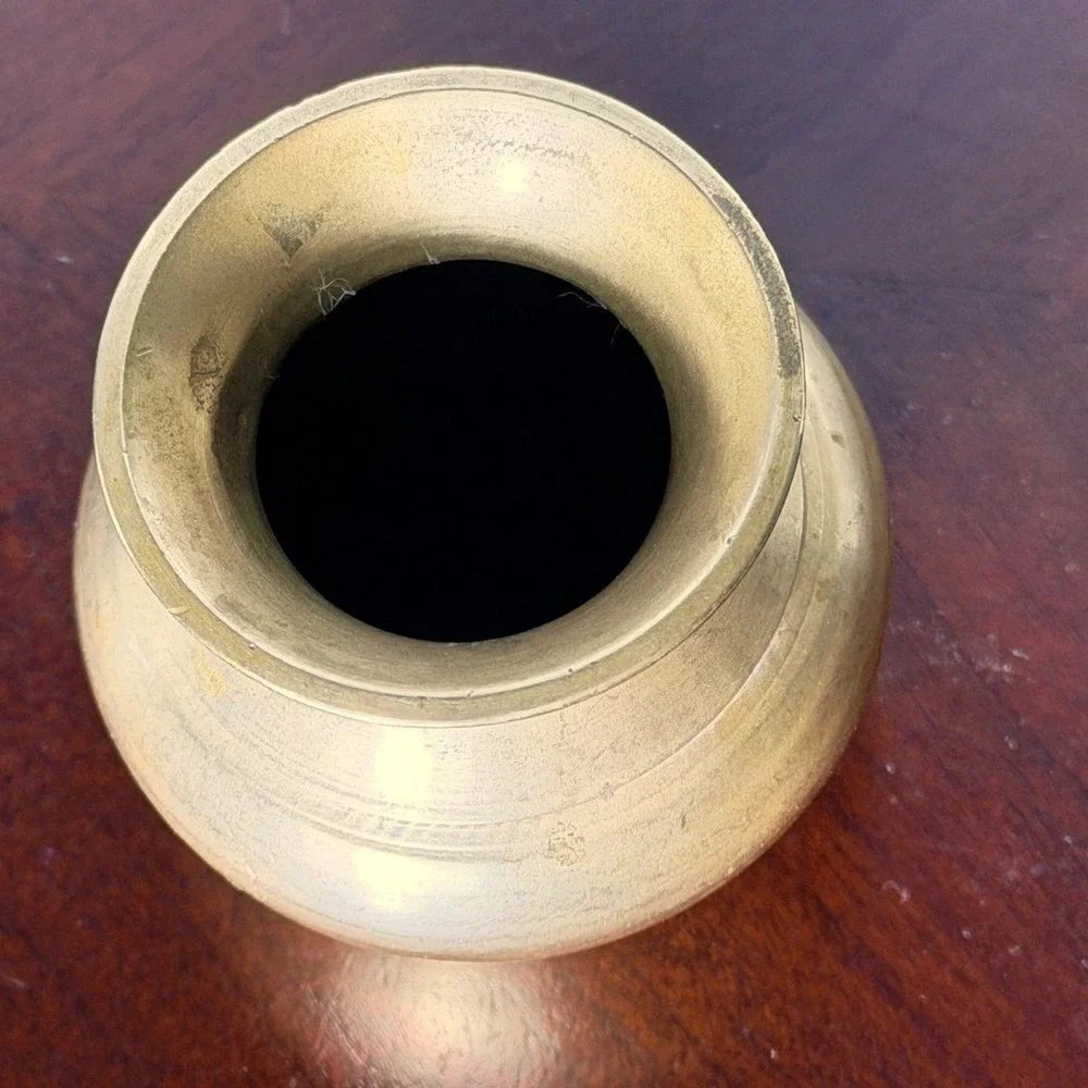Vintage Miniature Brass Vase Small Round Bud Vase Gold Tone Decor 2.5